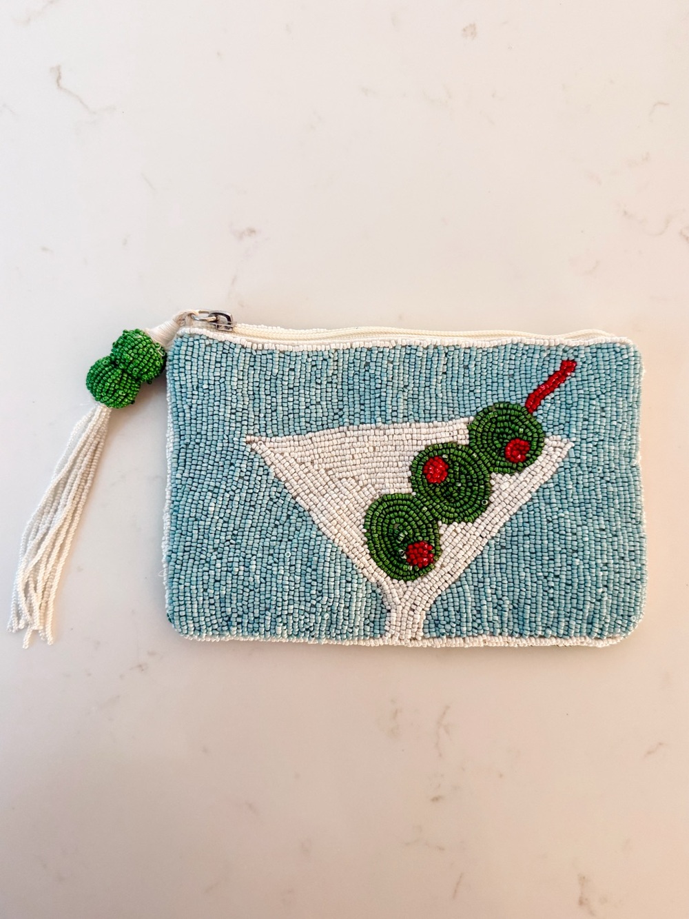 Beaded olive martini pouch clutch